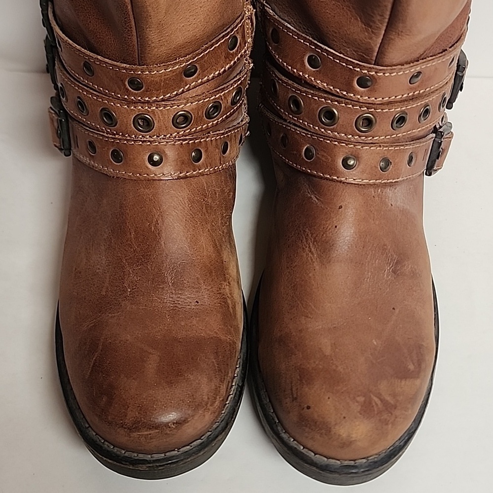Eric Michael Sienna Tan Leather Moto Biker Combat Western Boots Sz42EU US11L/9M - Picture 3 of 16